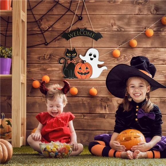 Wooden Ghost Door Wreath for Front Door Sign Wall Signs Hanging Wall Decor - Picture 3 of 8